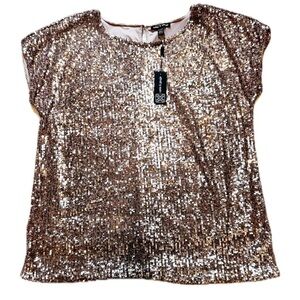 Cable & Gauge Rose Gold Sequin Short Sleeve Top
